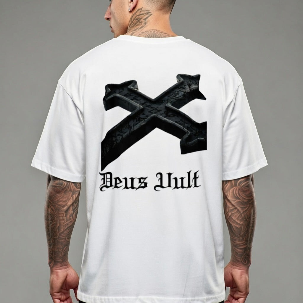DEUS VULT CROSS oversized high neck t-shirt