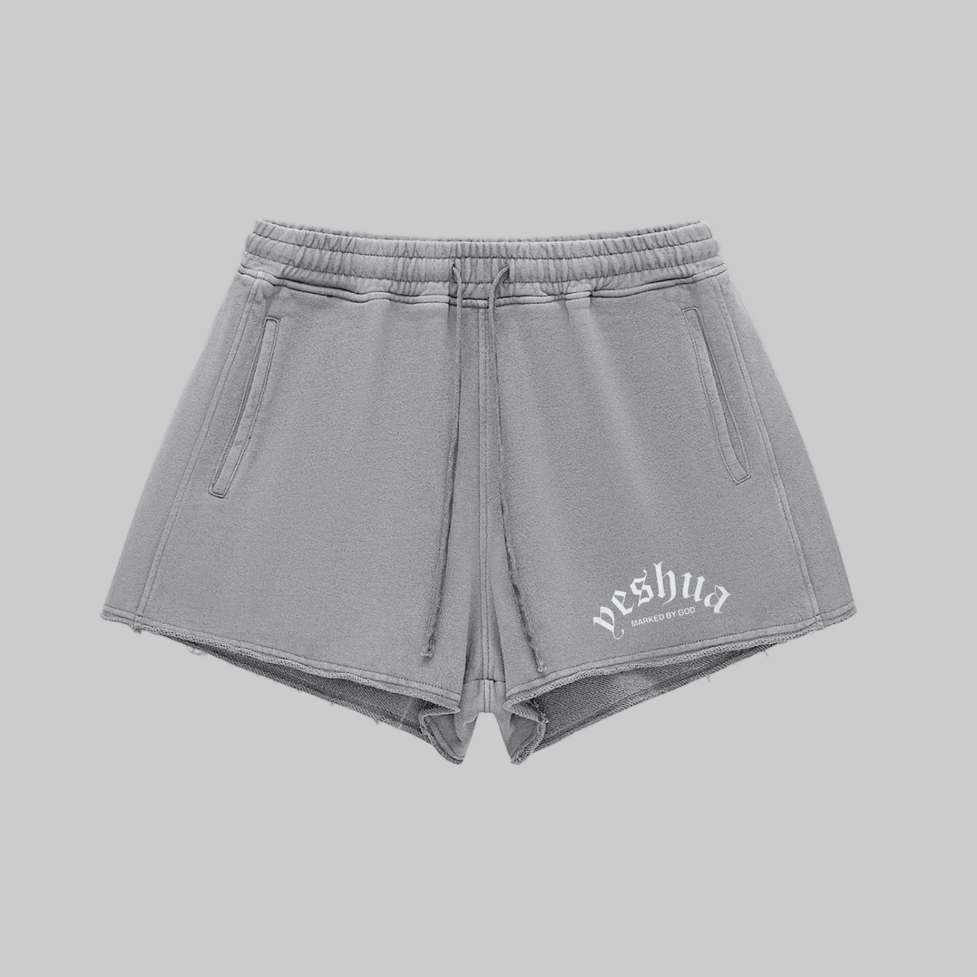 Snow Washed Raw Edge Drawstring Shorts