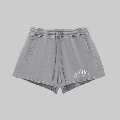 Snow Washed Raw Edge Drawstring Shorts