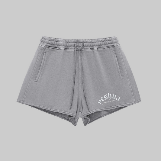 Snow Washed Raw Edge Drawstring Shorts