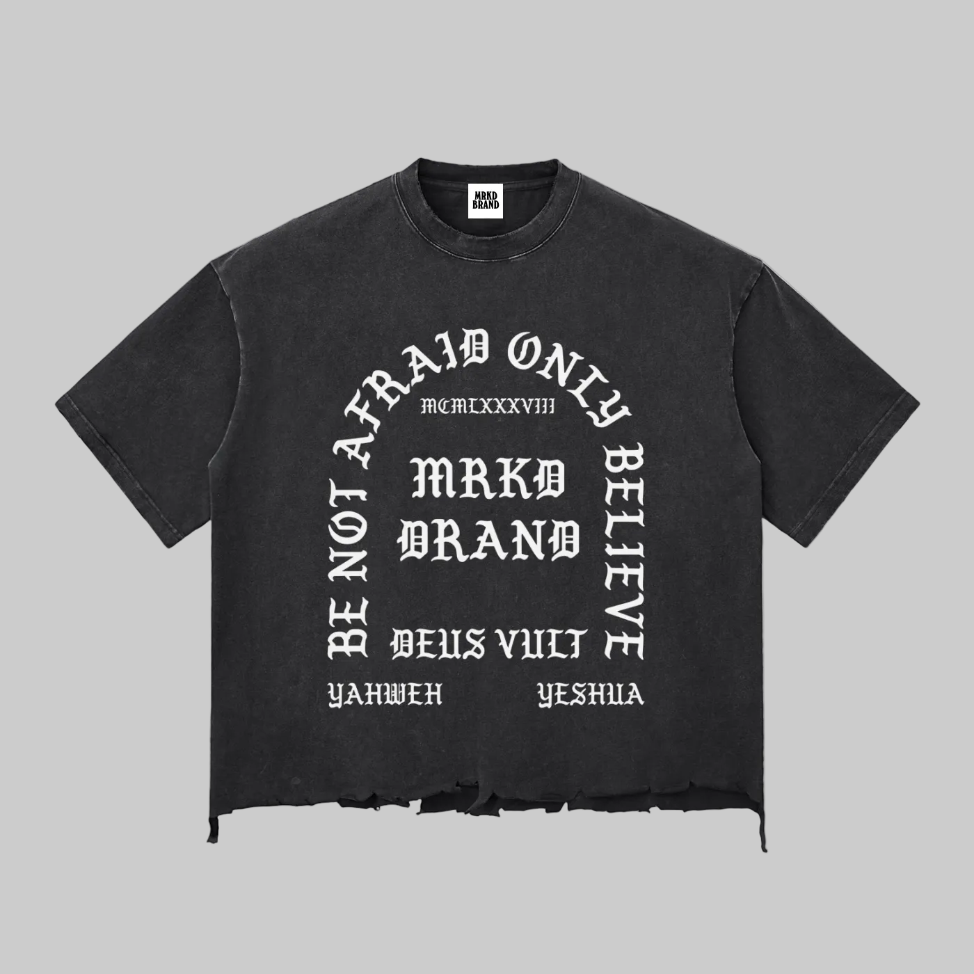 Snow Wash Raw-Hem Boxy Jesus is king T-shirt
