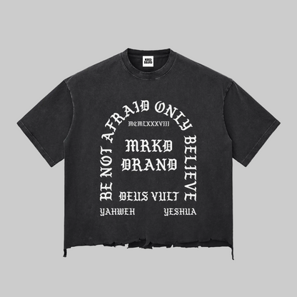 Snow Wash Raw-Hem Boxy Jesus is king T-shirt