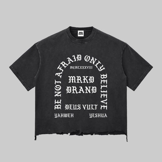 Snow Wash Raw-Hem Boxy Jesus is king T-shirt